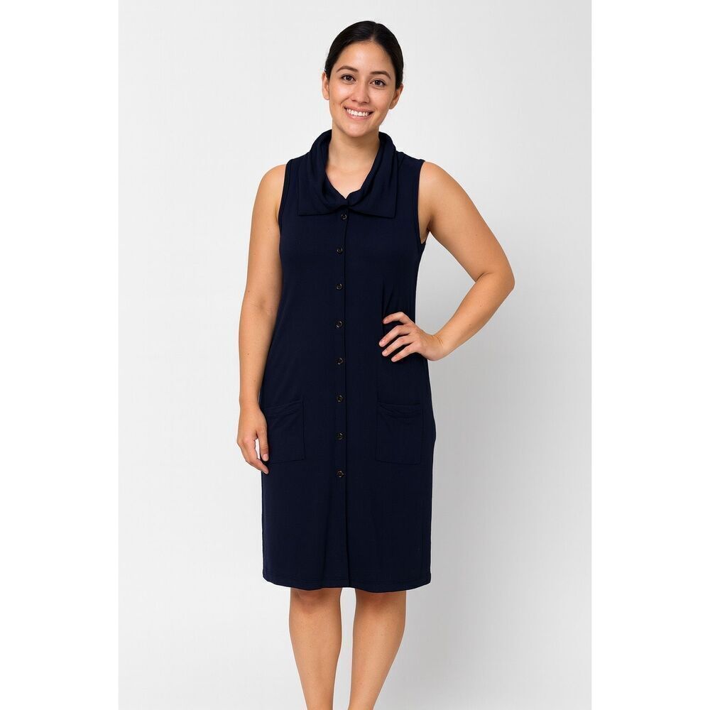 ELLA J WEEKEND MEDIUM 100% wool collared sleeveless midi button front dress #749